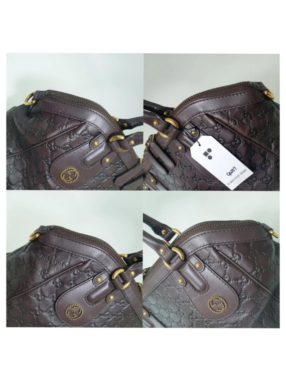 Authentic Gucci Guccissima Leather Boston Bag Brown GG Monogram Satchel Luxury - Picture 6 of 11
